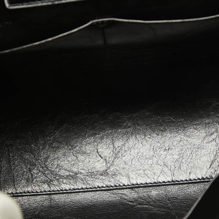 Pre Owned Dior Black/White Crinkled Patent Leather Medium Diorever Top Handle Bag