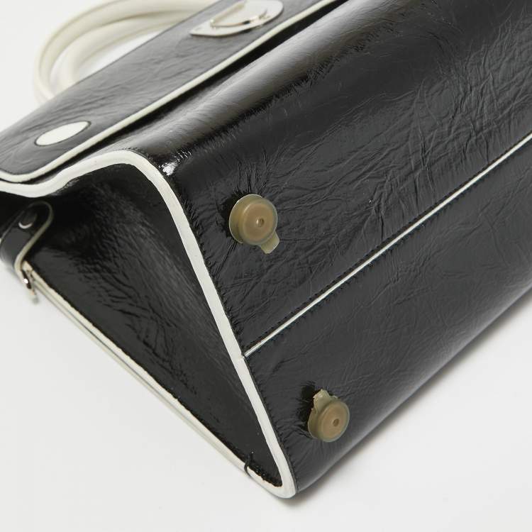 Pre Owned Dior Black/White Crinkled Patent Leather Medium Diorever Top Handle Bag