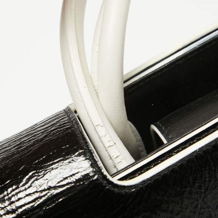Pre Owned Dior Black/White Crinkled Patent Leather Medium Diorever Top Handle Bag
