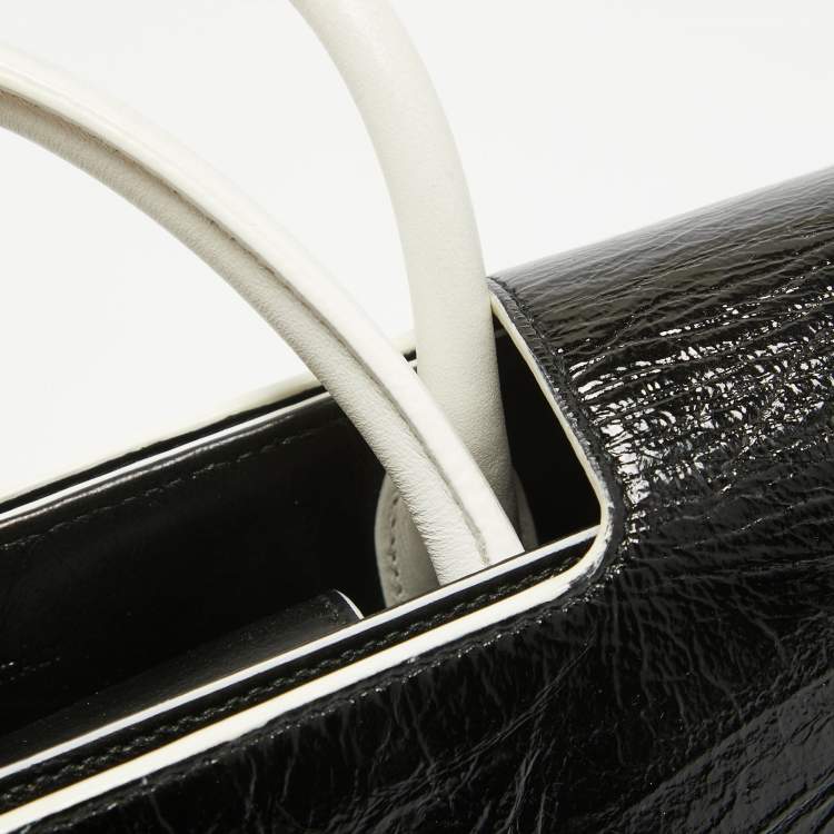 Pre Owned Dior Black/White Crinkled Patent Leather Medium Diorever Top Handle Bag
