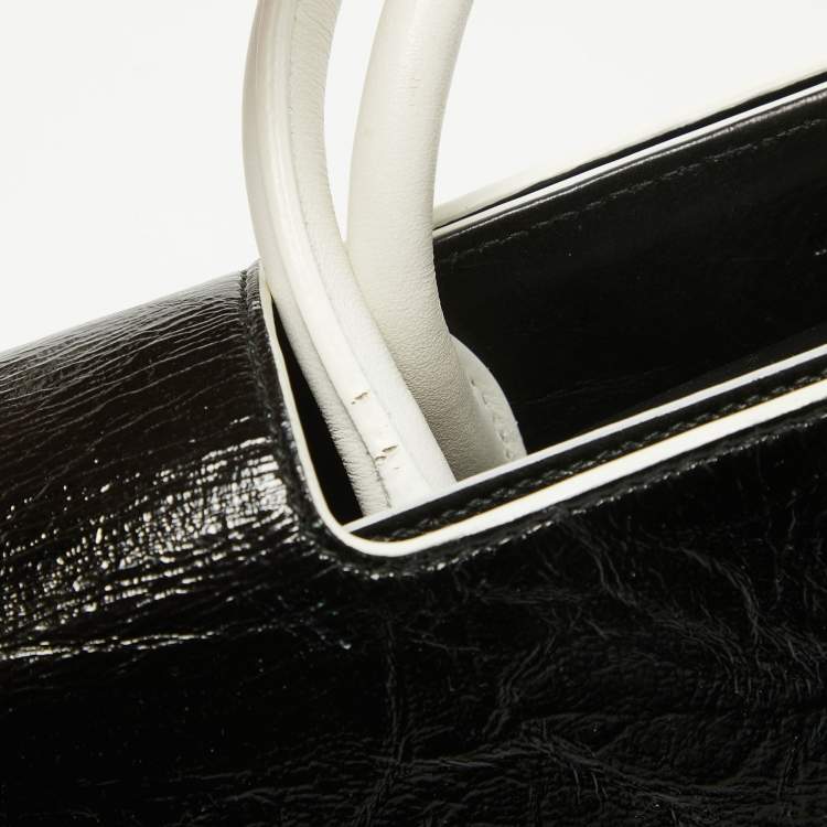 Pre Owned Dior Black/White Crinkled Patent Leather Medium Diorever Top Handle Bag