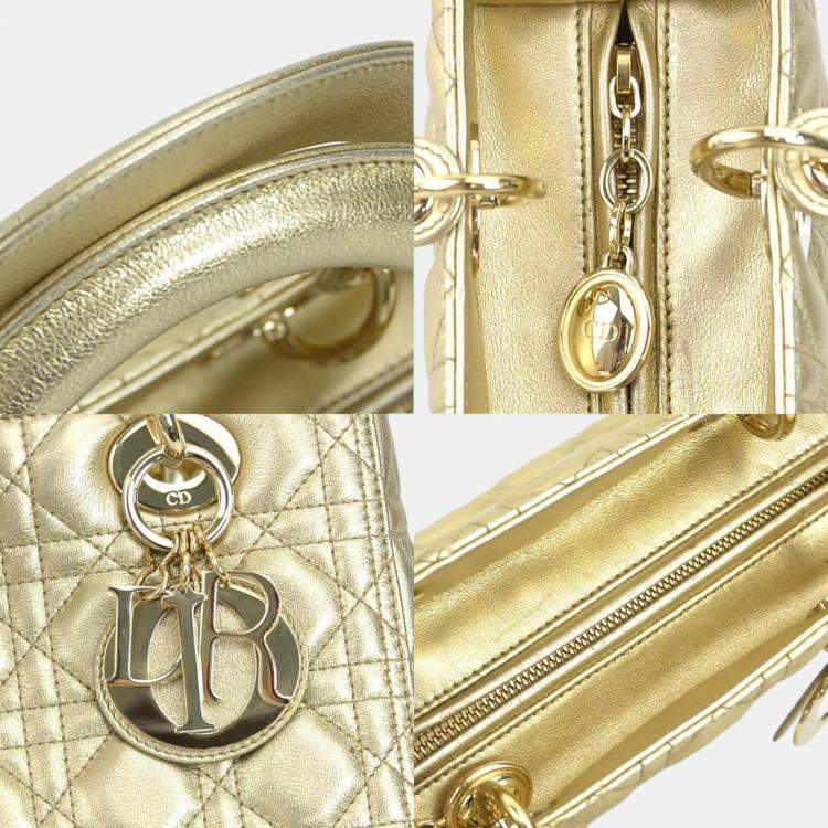 Pre Owned Christian Dior Gold Lambskin Lady Handbag
