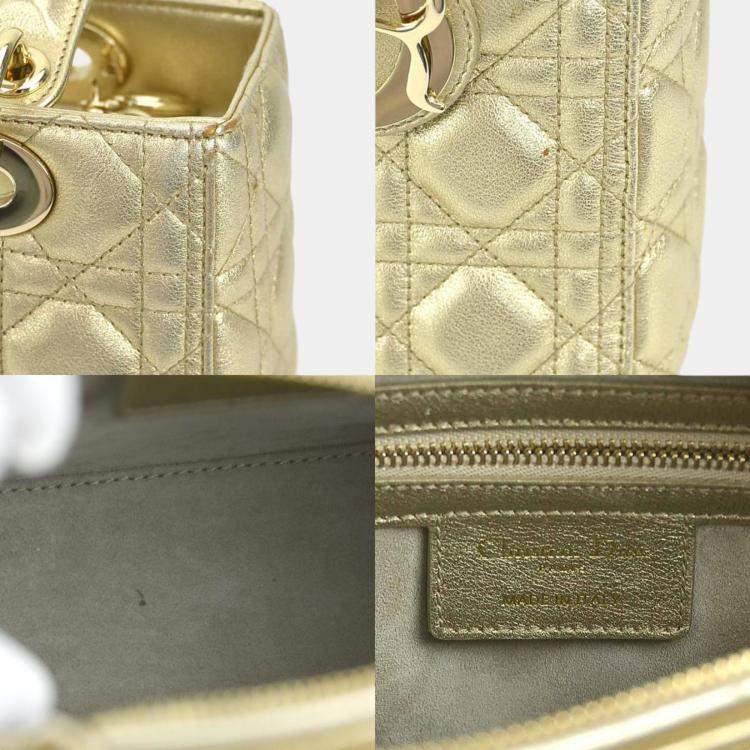 Pre Owned Christian Dior Gold Lambskin Lady Handbag