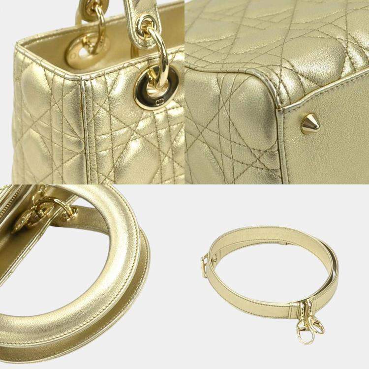 Pre Owned Christian Dior Gold Lambskin Lady Handbag