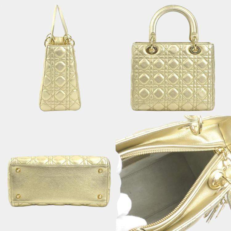 Pre Owned Christian Dior Gold Lambskin Lady Handbag