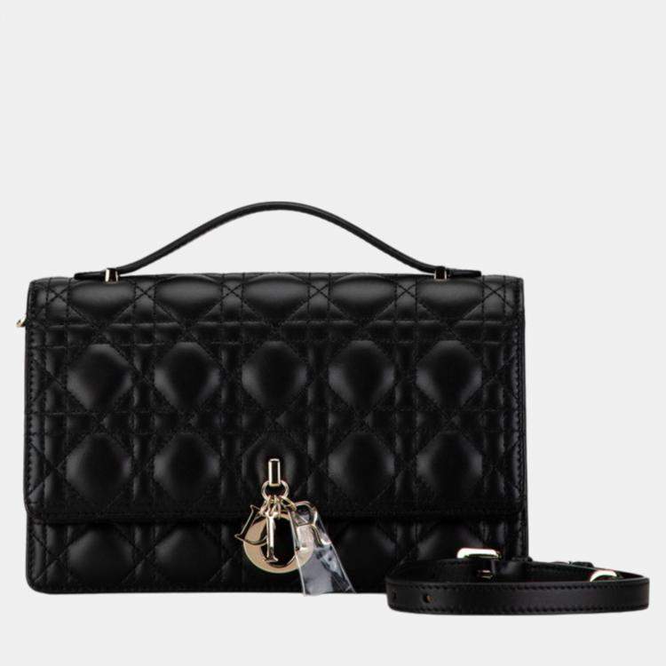 Pre Owned Christian Dior Black Lambskin  Dior Cannage My Bag Handbag