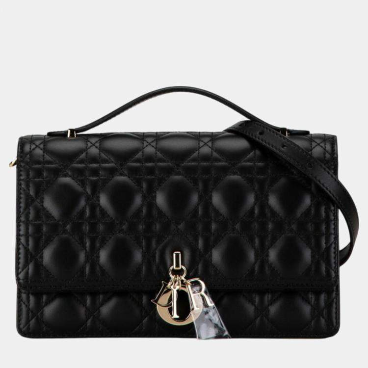 Pre Owned Christian Dior Black Lambskin  Dior Cannage My Bag Handbag