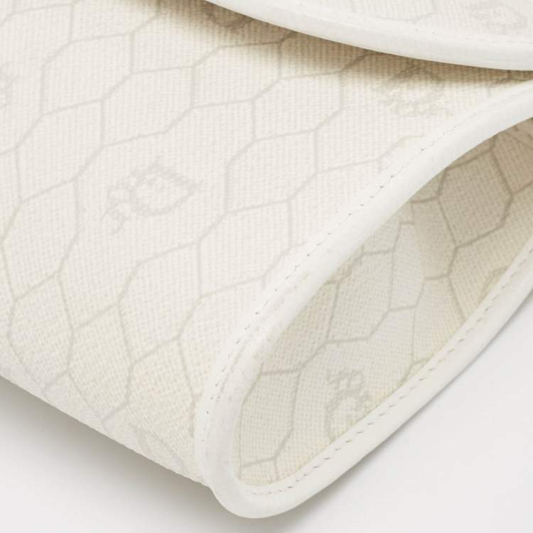 Pre Owned Dior White Honeycomb Monogram Coated Canvas and Leather Chain Clutch