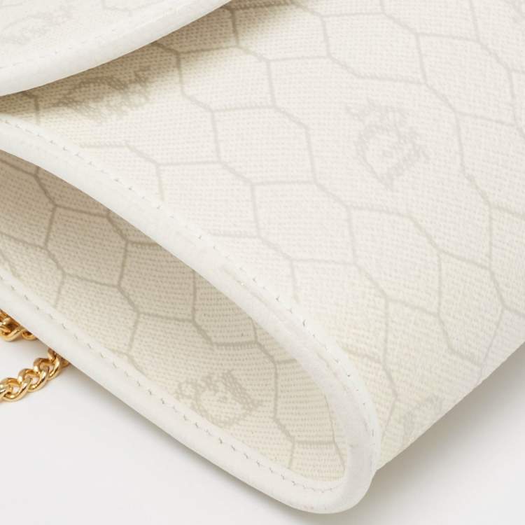 Pre Owned Dior White Honeycomb Monogram Coated Canvas and Leather Chain Clutch