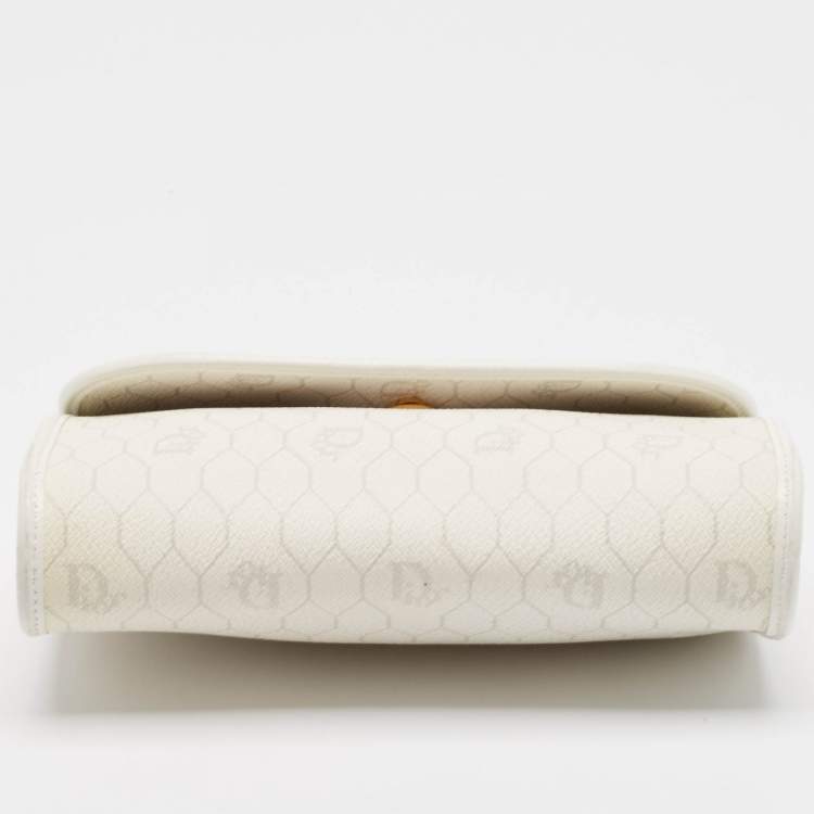 Pre Owned Dior White Honeycomb Monogram Coated Canvas and Leather Chain Clutch
