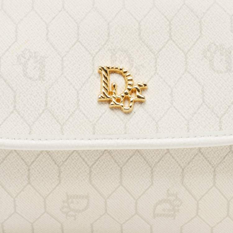 Pre Owned Dior White Honeycomb Monogram Coated Canvas and Leather Chain Clutch