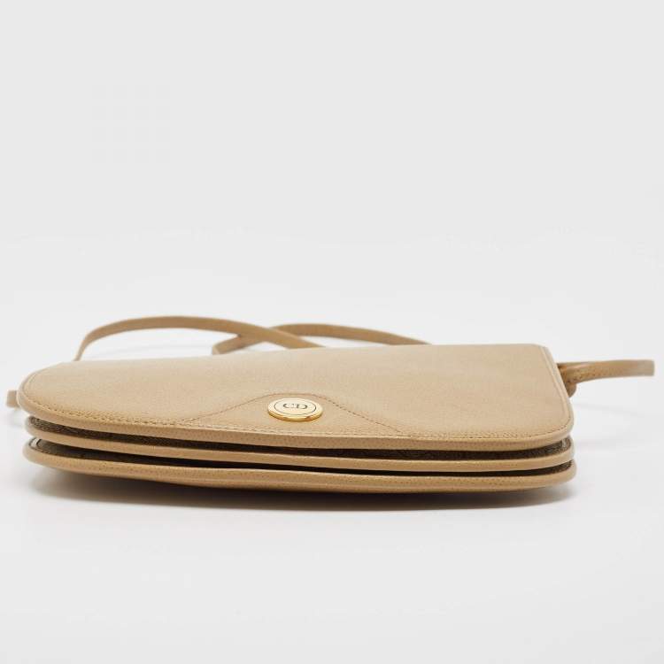 Pre Owned Dior Beige Honeycomb Monogram Coated Canvas and Leather Flap Crossbody Bag