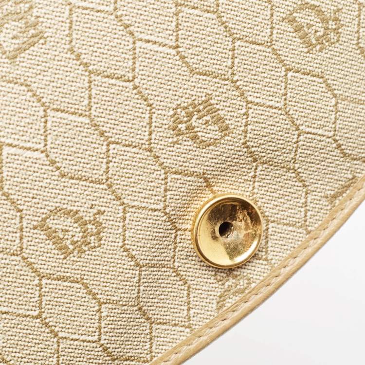 Pre Owned Dior Beige Honeycomb Monogram Coated Canvas and Leather Flap Crossbody Bag