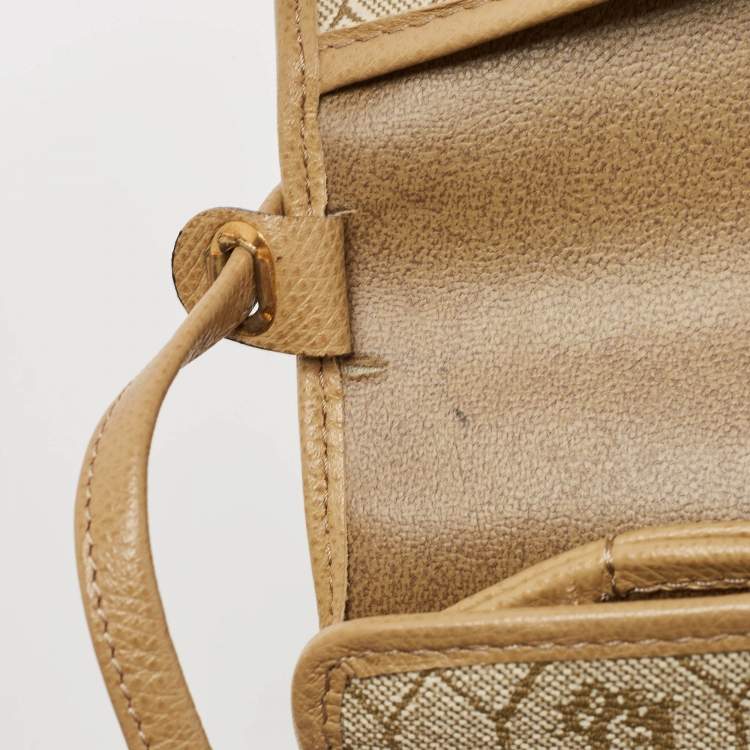 Pre Owned Dior Beige Honeycomb Monogram Coated Canvas and Leather Flap Crossbody Bag