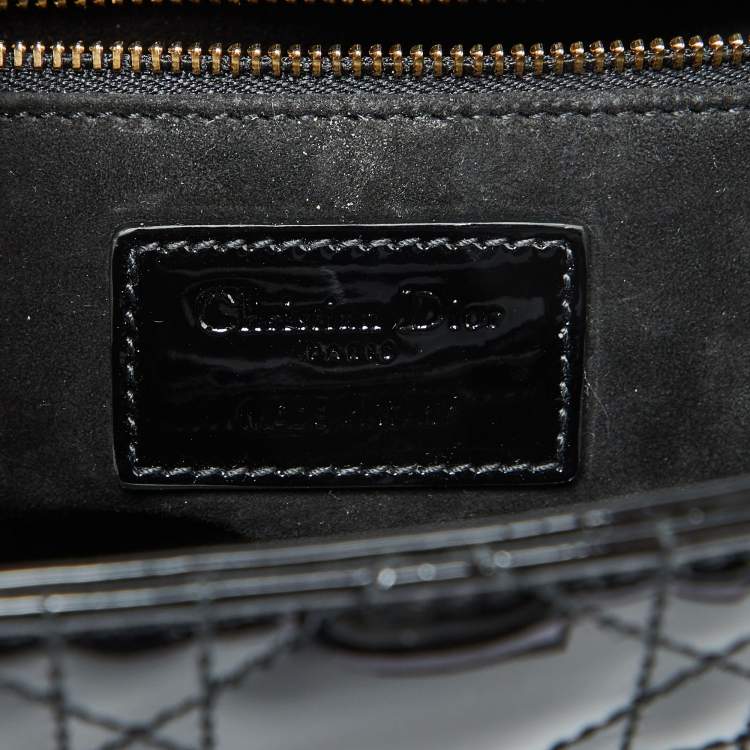 Pre Owned Dior Black Cannage Patent Leather Medium Lady Dior Tote