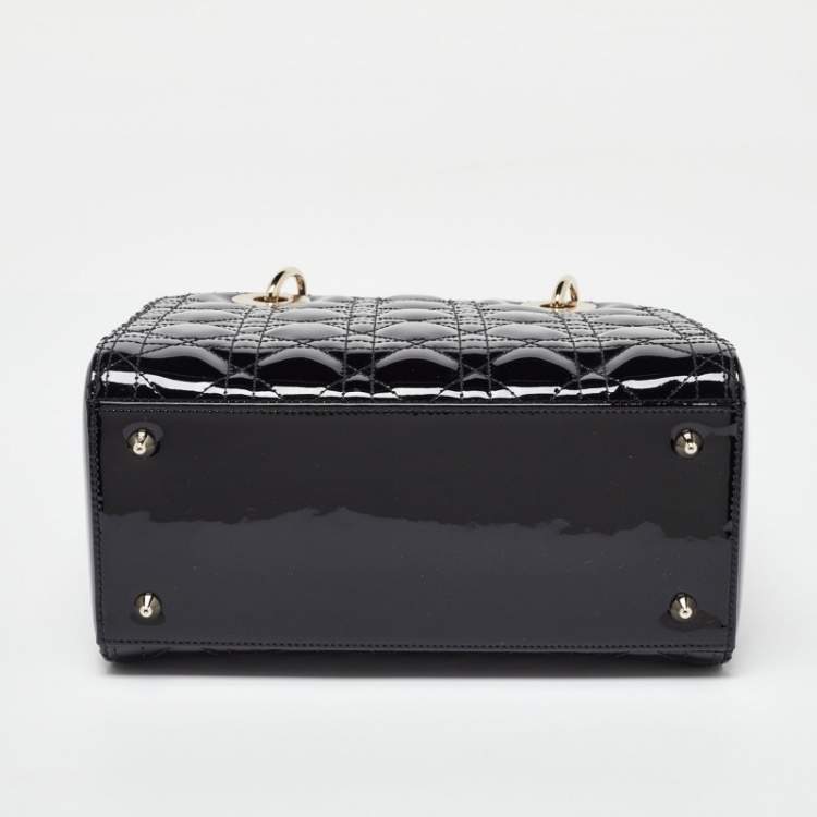 Pre Owned Dior Black Cannage Patent Leather Medium Lady Dior Tote