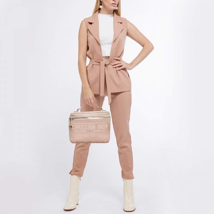 Pre Owned Dior Light Pink Canvas D Lite Vanity Case Bag