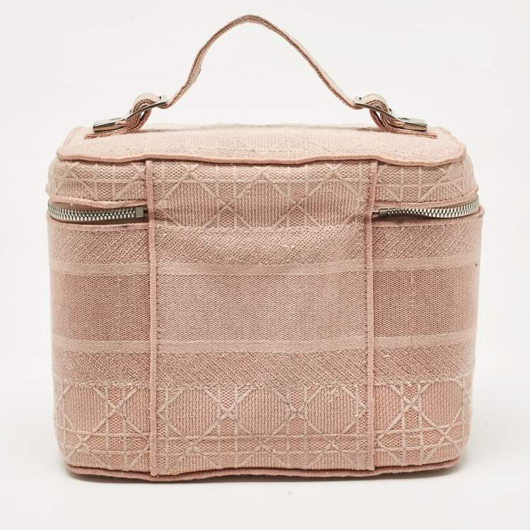Pre Owned Dior Light Pink Canvas D Lite Vanity Case Bag