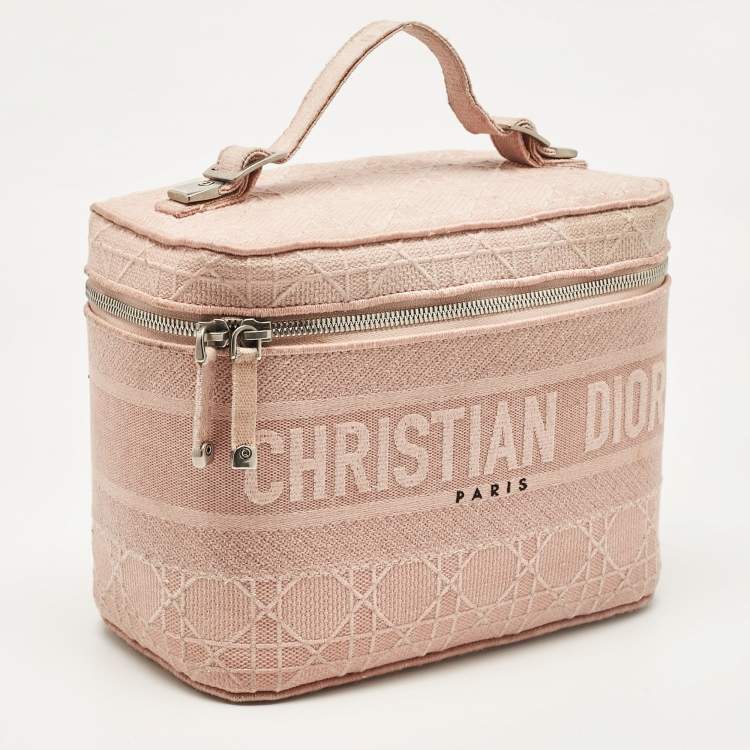 Pre Owned Dior Light Pink Canvas D Lite Vanity Case Bag