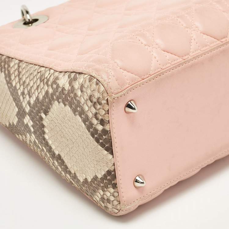 Pre Owned Dior Multicolor Cannage Leather and Python Medium Lady Dior Tote