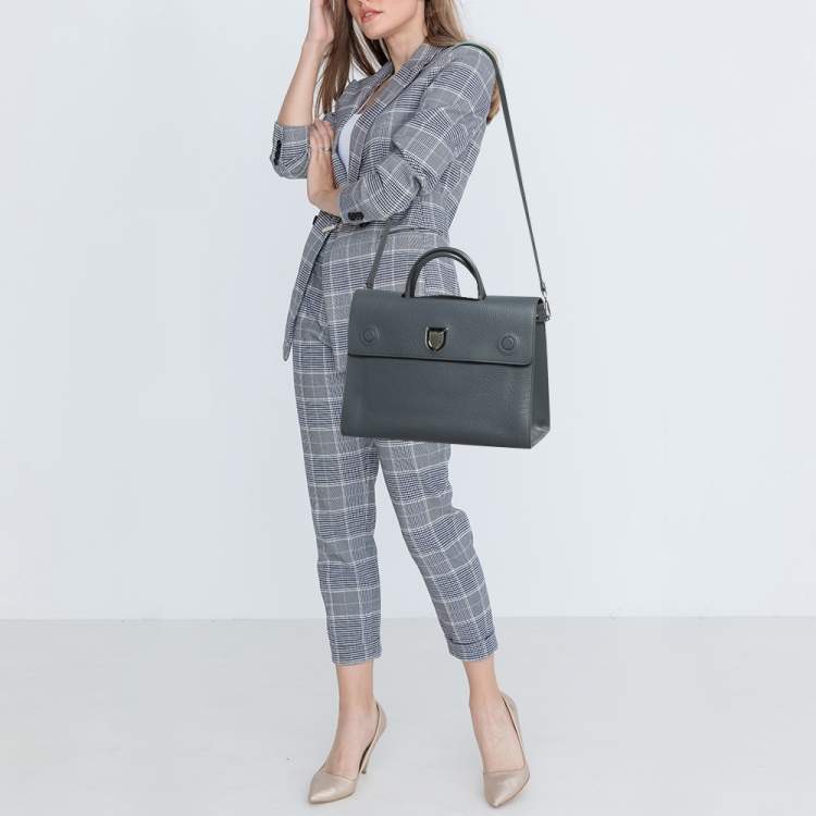 Pre Owned Dior Dark Grey Leather Large Diorever Top Handle Bag
