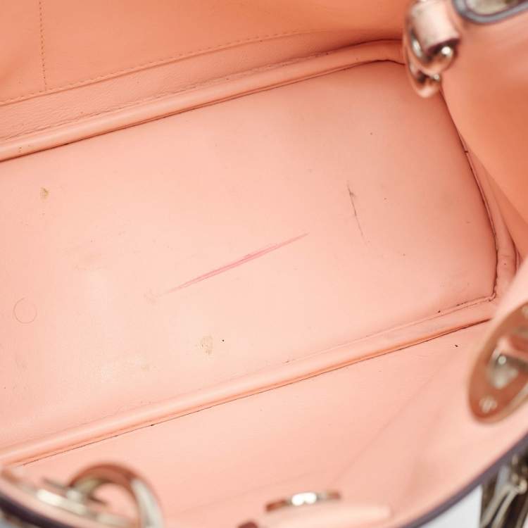 Pre Owned Dior Light Blue/Cream Leather and Python Medium Diorissimo Shopper Tote