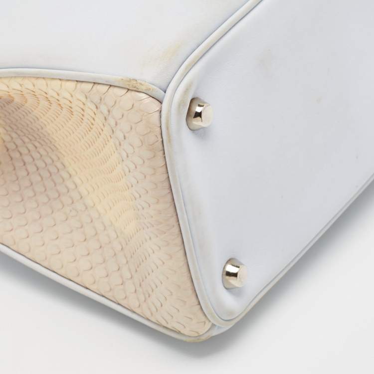 Pre Owned Dior Light Blue/Cream Leather and Python Medium Diorissimo Shopper Tote