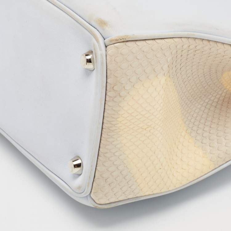 Pre Owned Dior Light Blue/Cream Leather and Python Medium Diorissimo Shopper Tote