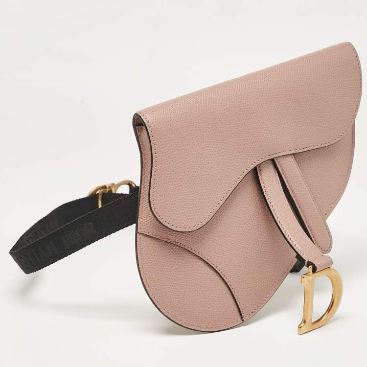 Pre Owned Dior Pink/Black Leather Saddle Belt Bag