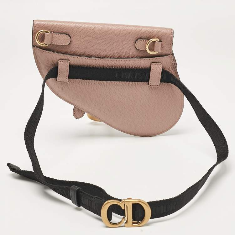 Pre Owned Dior Pink/Black Leather Saddle Belt Bag