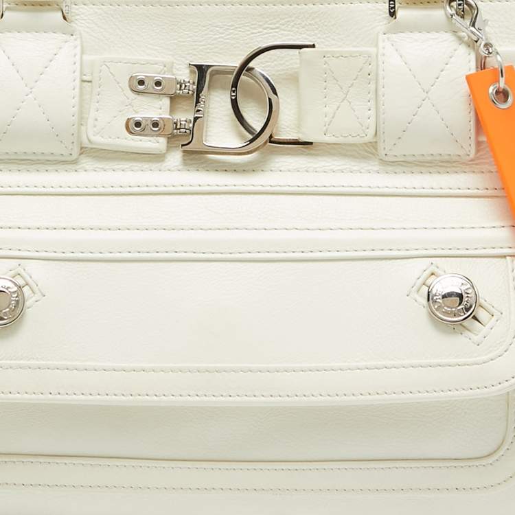 Pre Owned Dior White Leather Flight Tote