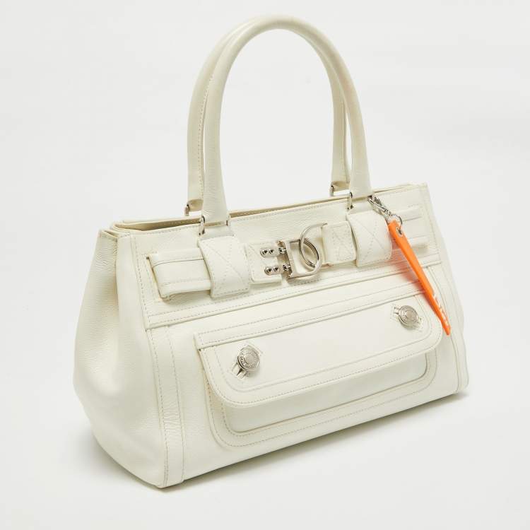 Pre Owned Dior White Leather Flight Tote