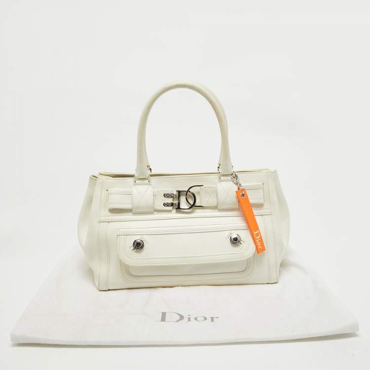 Pre Owned Dior White Leather Flight Tote