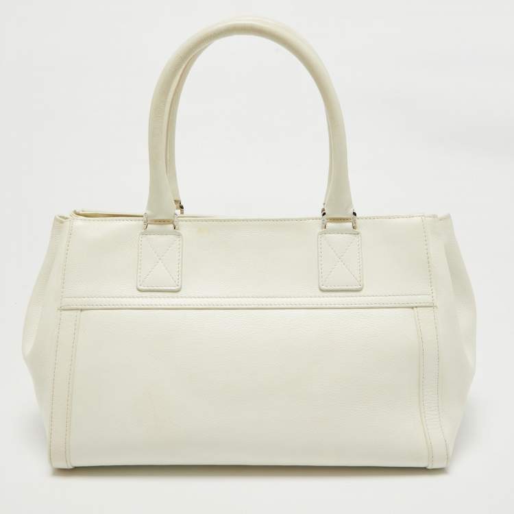 Pre Owned Dior White Leather Flight Tote
