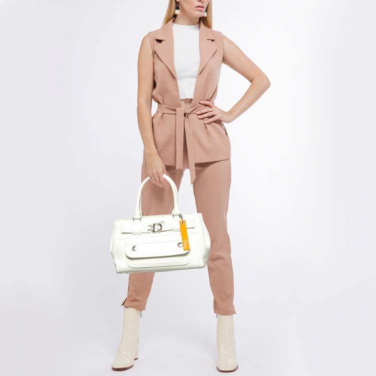 Pre Owned Dior White Leather Flight Tote