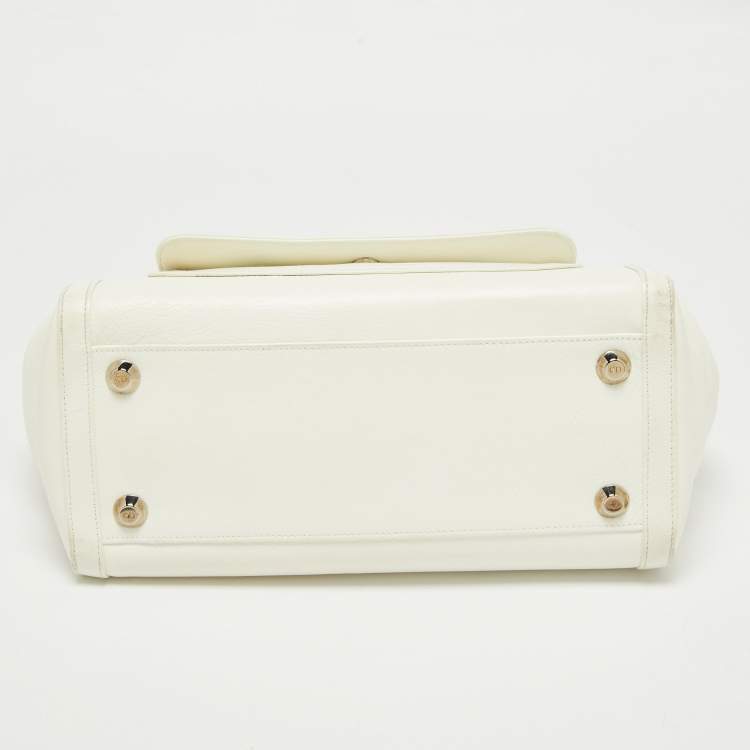 Pre Owned Dior White Leather Flight Tote