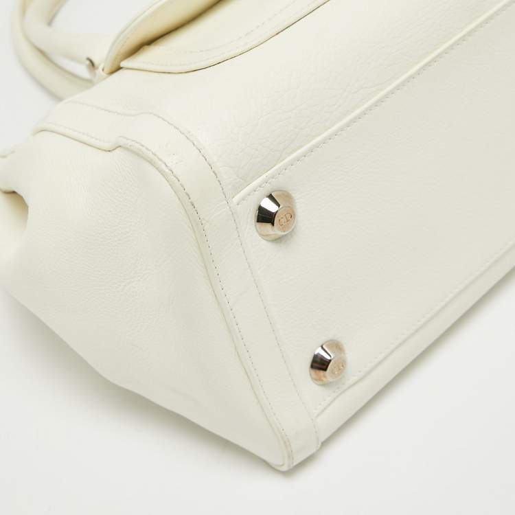 Pre Owned Dior White Leather Flight Tote