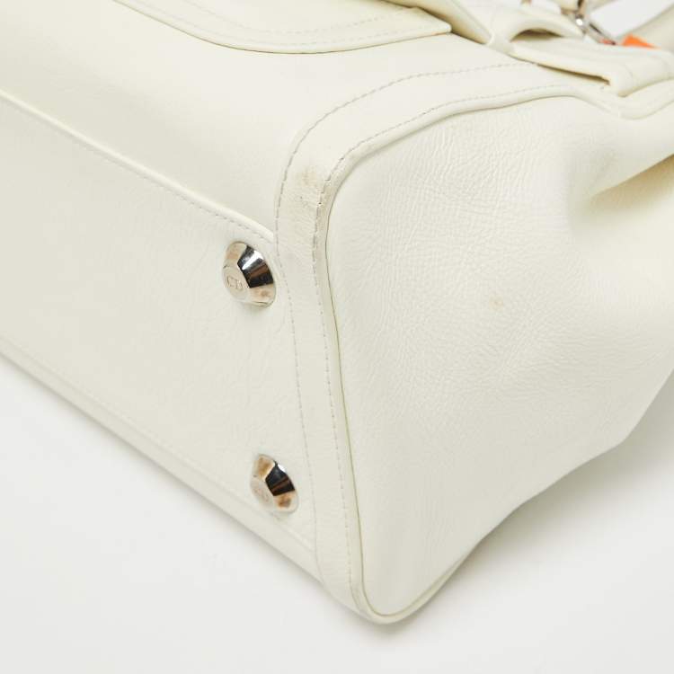 Pre Owned Dior White Leather Flight Tote