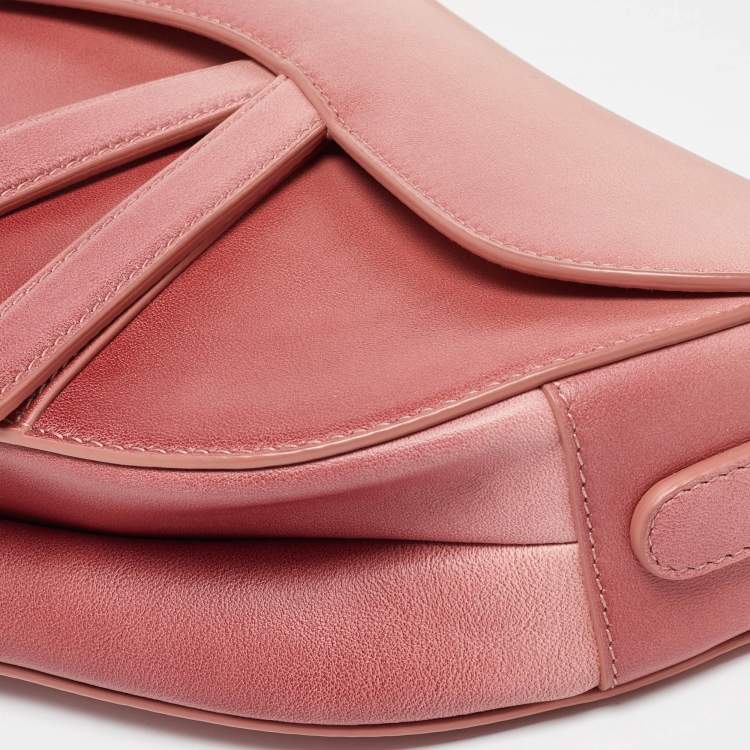 Pre Owned Dior Two-Tone Peach Leather Saddle Shoulder Bag