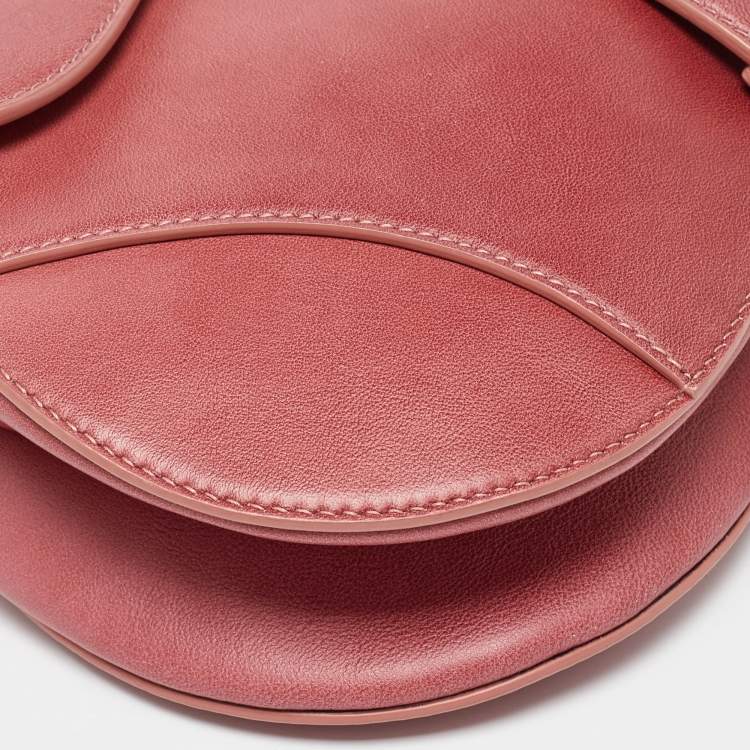 Pre Owned Dior Two-Tone Peach Leather Saddle Shoulder Bag