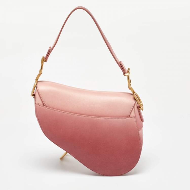Pre Owned Dior Two-Tone Peach Leather Saddle Shoulder Bag