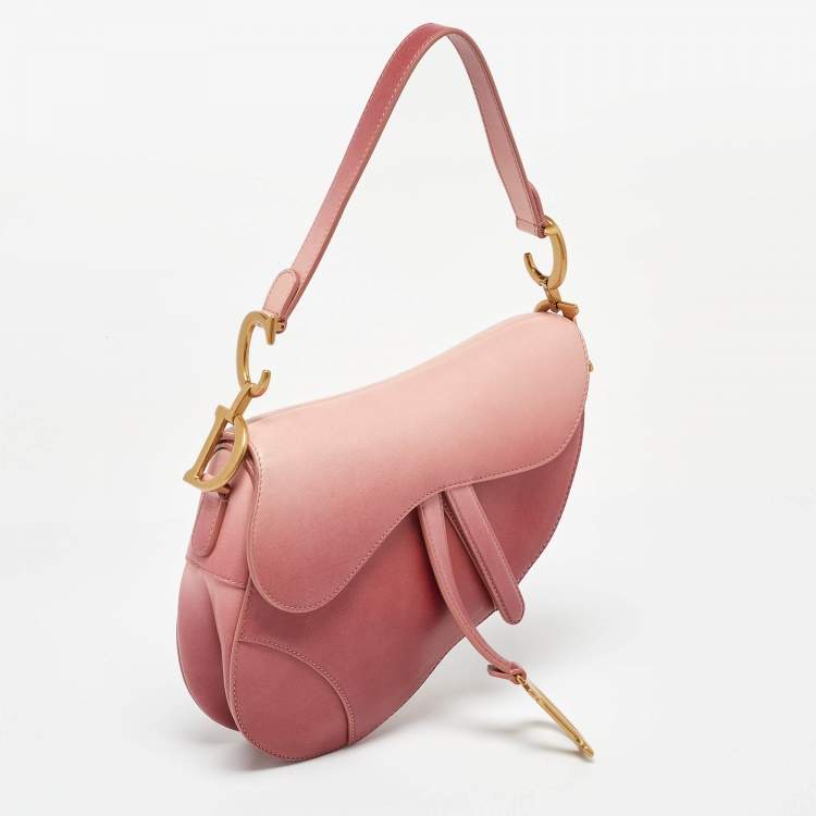 Pre Owned Dior Two-Tone Peach Leather Saddle Shoulder Bag