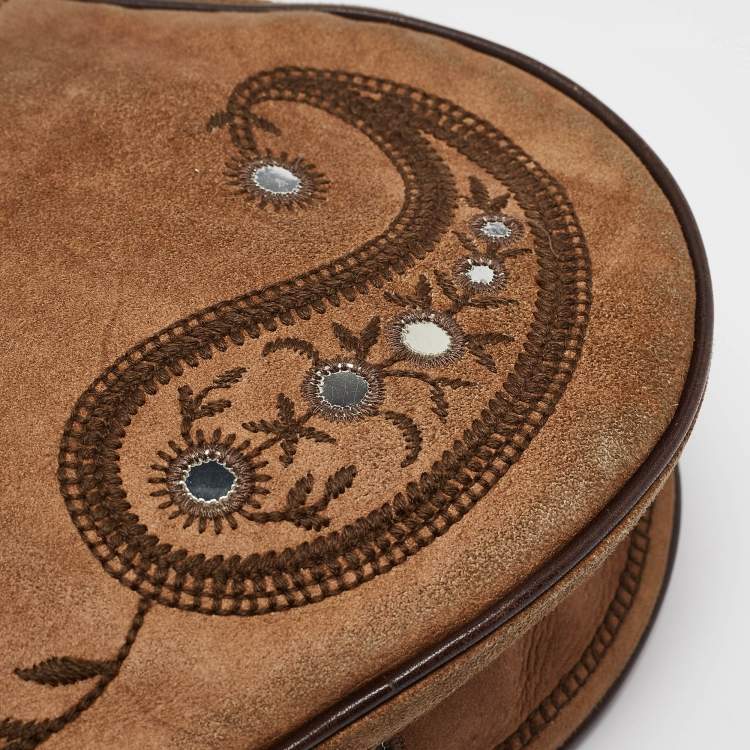 Pre Owned Dior Brown Embroidered Suede and Leather Limited Edition 0167 Embellished Saddle Bag
