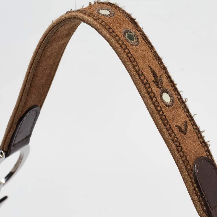 Pre Owned Dior Brown Embroidered Suede and Leather Limited Edition 0167 Embellished Saddle Bag