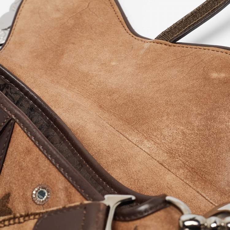 Pre Owned Dior Brown Embroidered Suede and Leather Limited Edition 0167 Embellished Saddle Bag