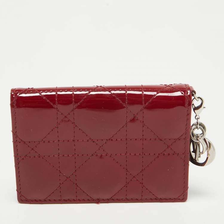 Pre Owned Dior Red Cannage Patent Leather Lady Dior Flap Card Holder