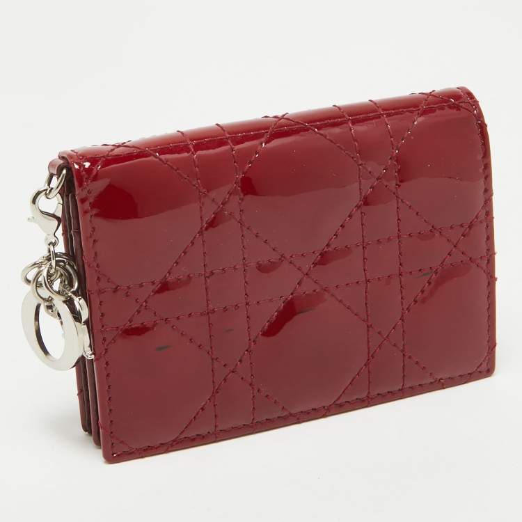 Pre Owned Dior Red Cannage Patent Leather Lady Dior Flap Card Holder