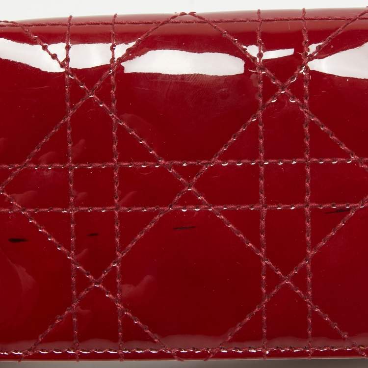 Pre Owned Dior Red Cannage Patent Leather Lady Dior Flap Card Holder