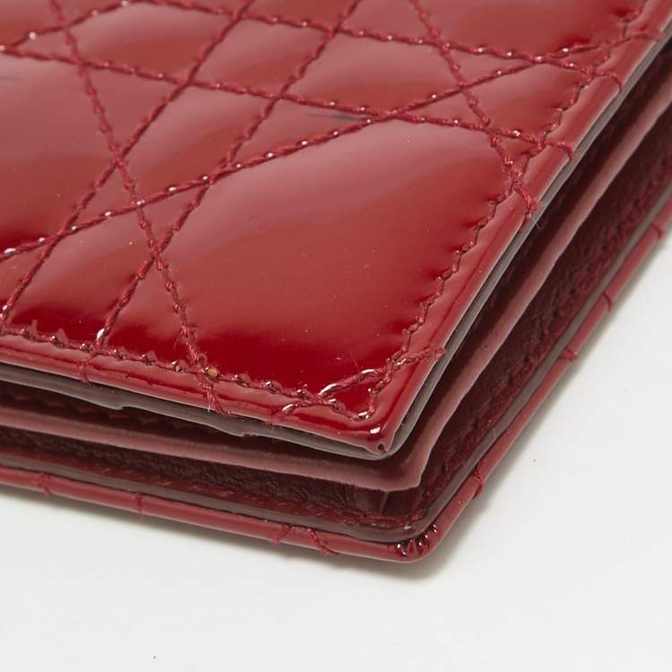 Pre Owned Dior Red Cannage Patent Leather Lady Dior Flap Card Holder