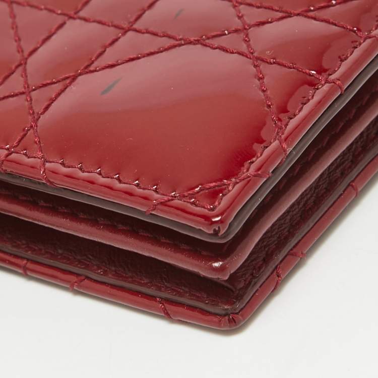 Pre Owned Dior Red Cannage Patent Leather Lady Dior Flap Card Holder